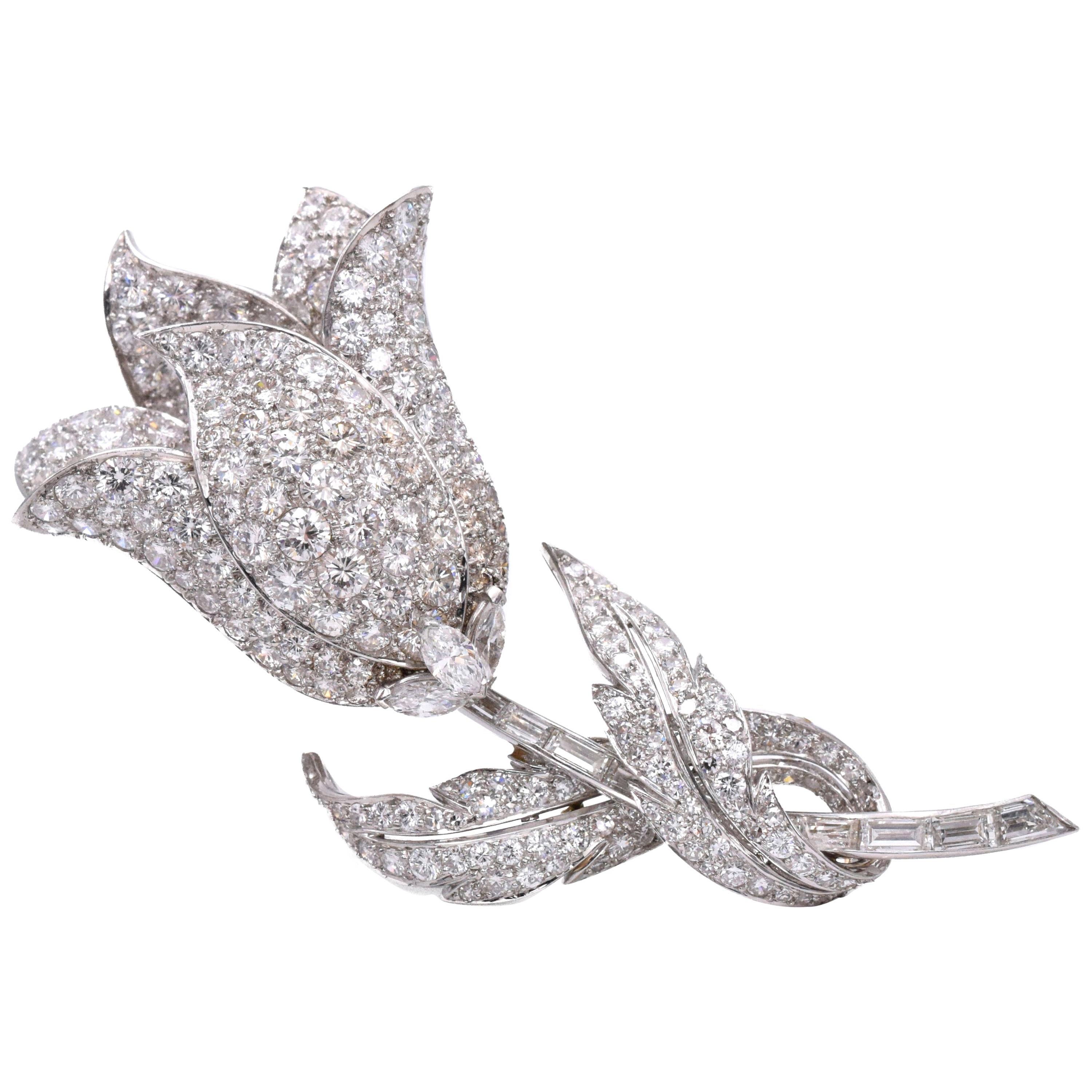 Diamond Flower Clip-Brooch For Sale