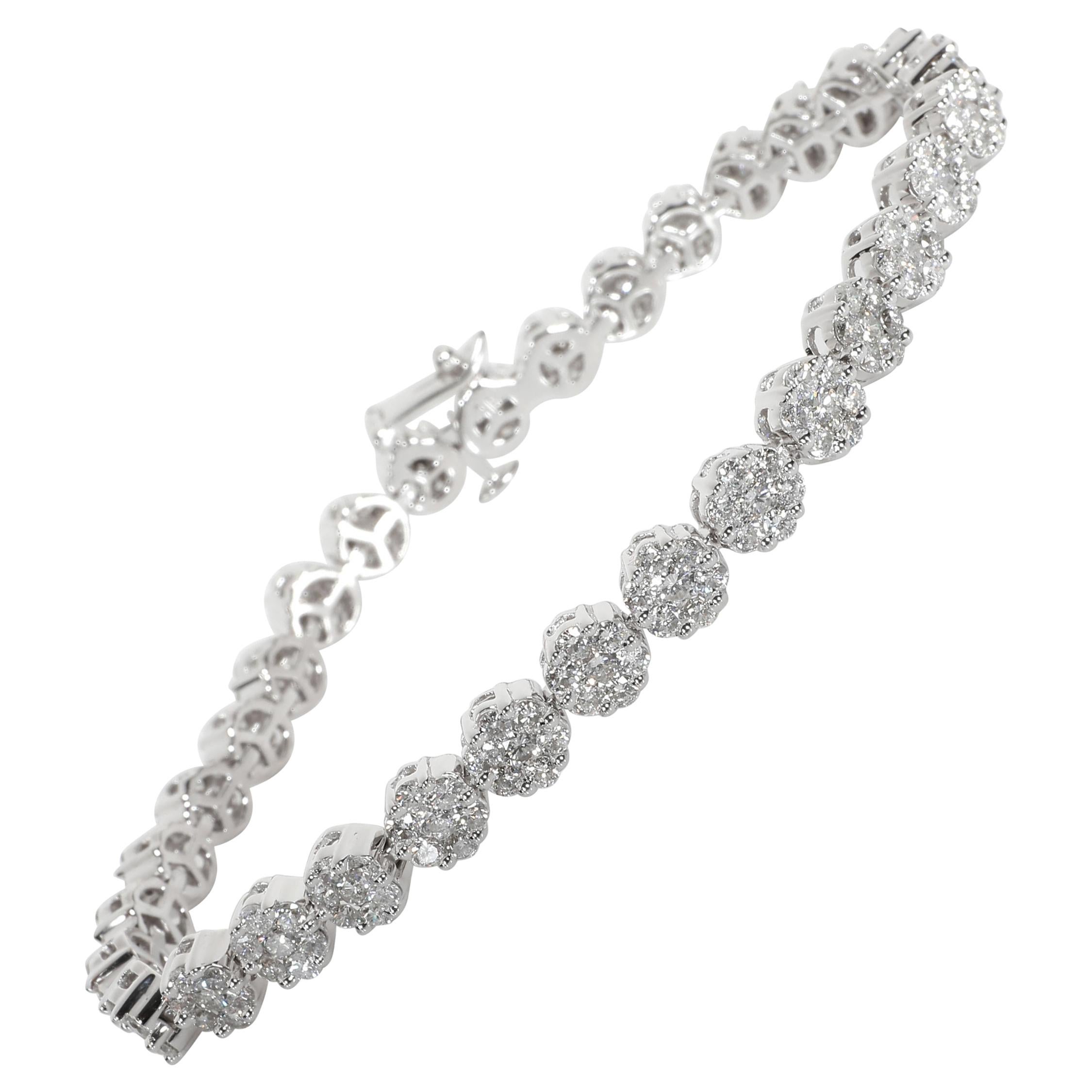 Diamond Flower Cluster Bracelet in 14 Karat White Gold 6.00 Carat