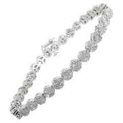 Diamond Flower Cluster Bracelet in 14 Karat White Gold 6.00 Carat
