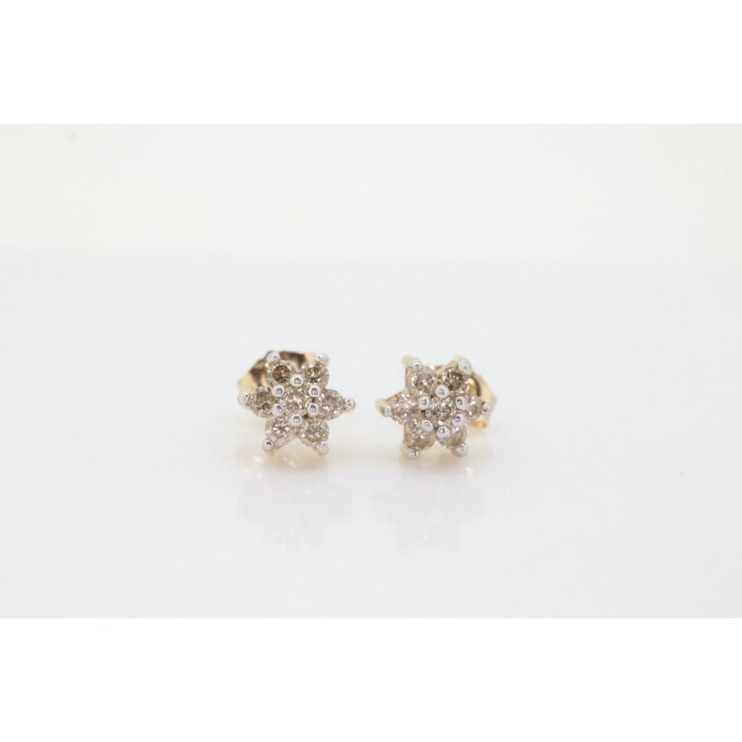 Diamond Flower Cluster Earrings. Diamond Daisy 14k stud earrings. Diamond Stud For Sale 4