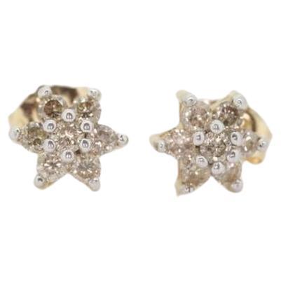 Diamond Flower Cluster Earrings. Diamond Daisy 14k stud earrings. Diamond Stud