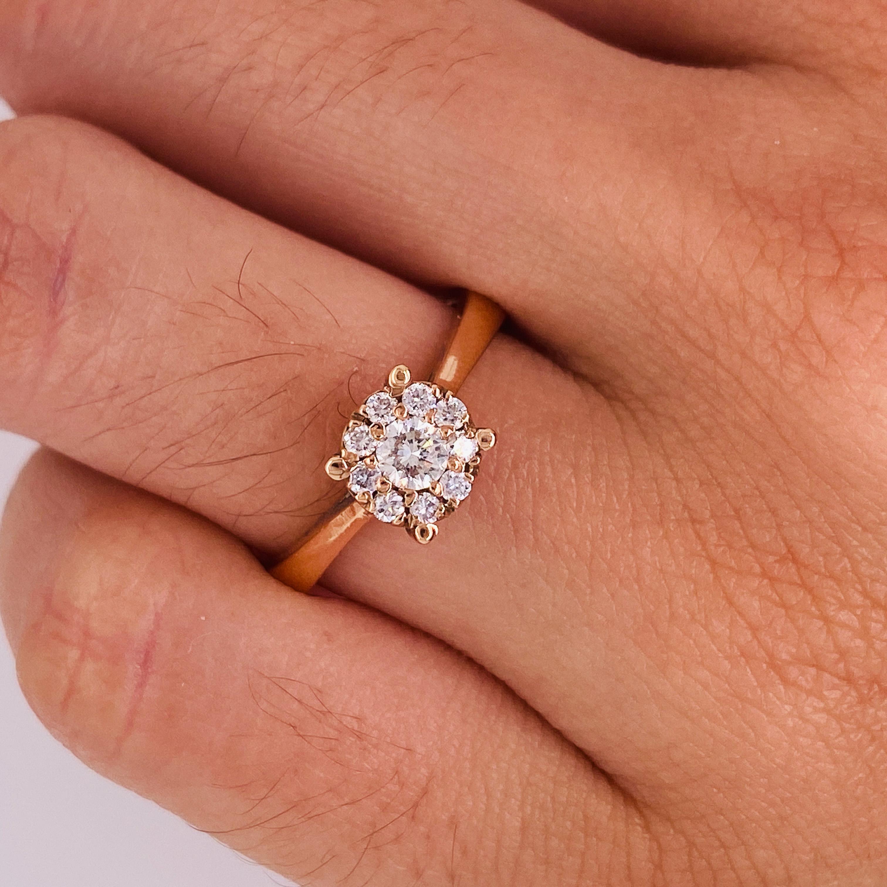 For Sale:  Diamond Flower Cluster Engagement Ring, .30 Carats in 14 Karat Rose Gold Lv 2