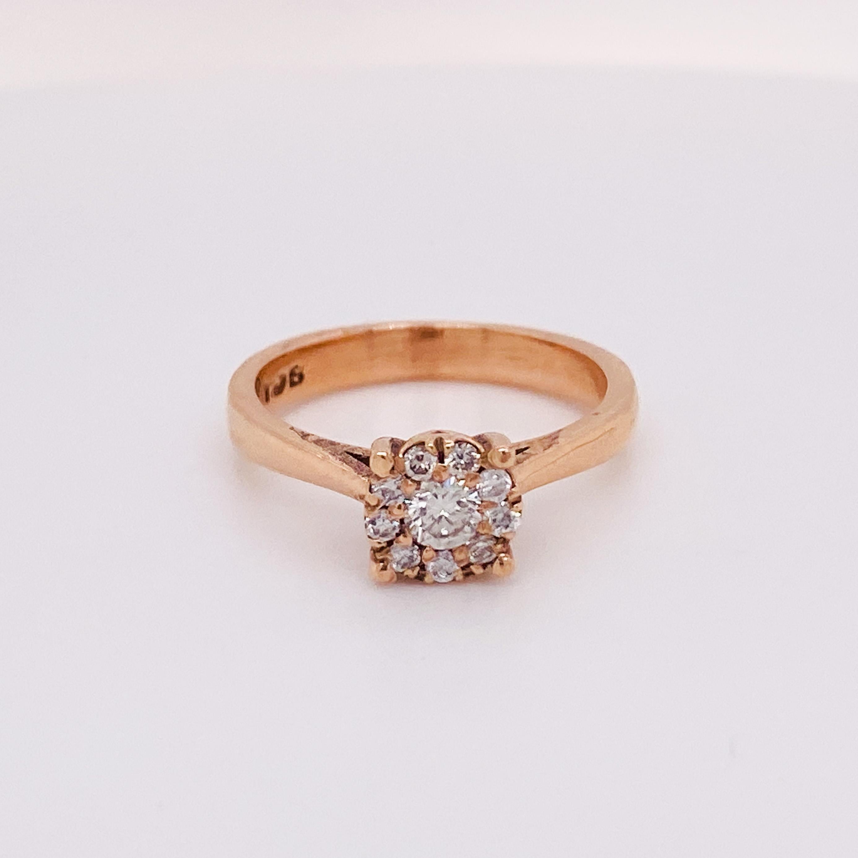 For Sale:  Diamond Flower Cluster Engagement Ring, .30 Carats in 14 Karat Rose Gold Lv 3