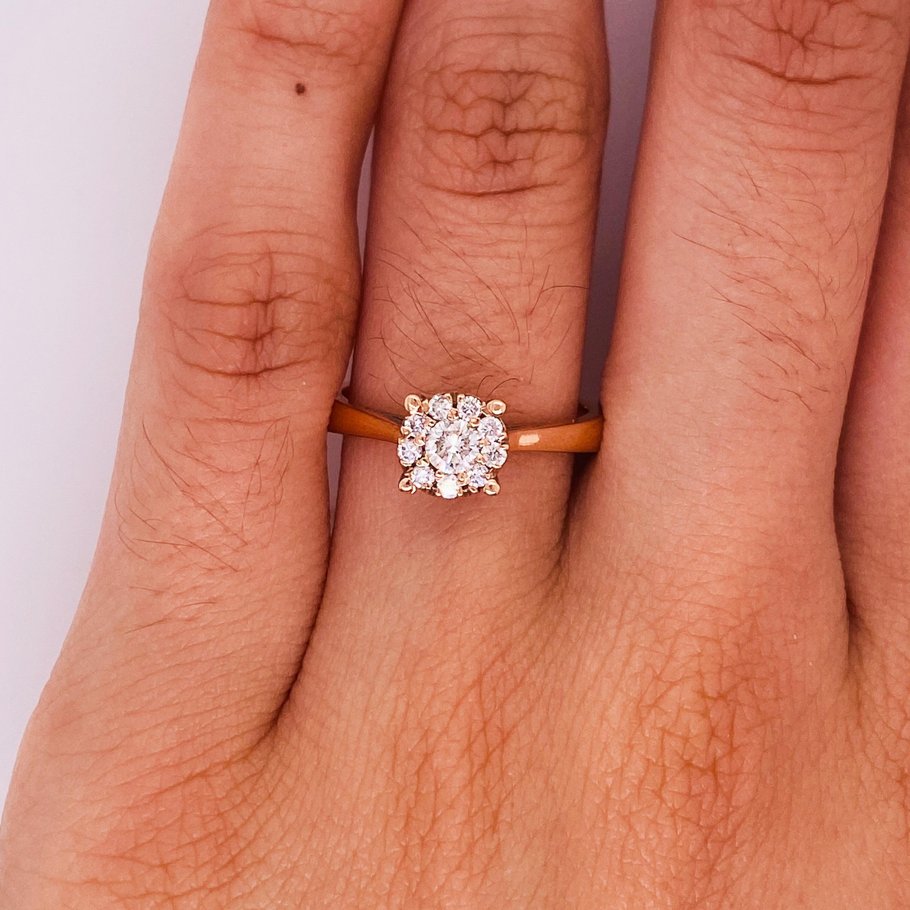 For Sale:  Diamond Flower Cluster Engagement Ring, .30 Carats in 14 Karat Rose Gold Lv 4
