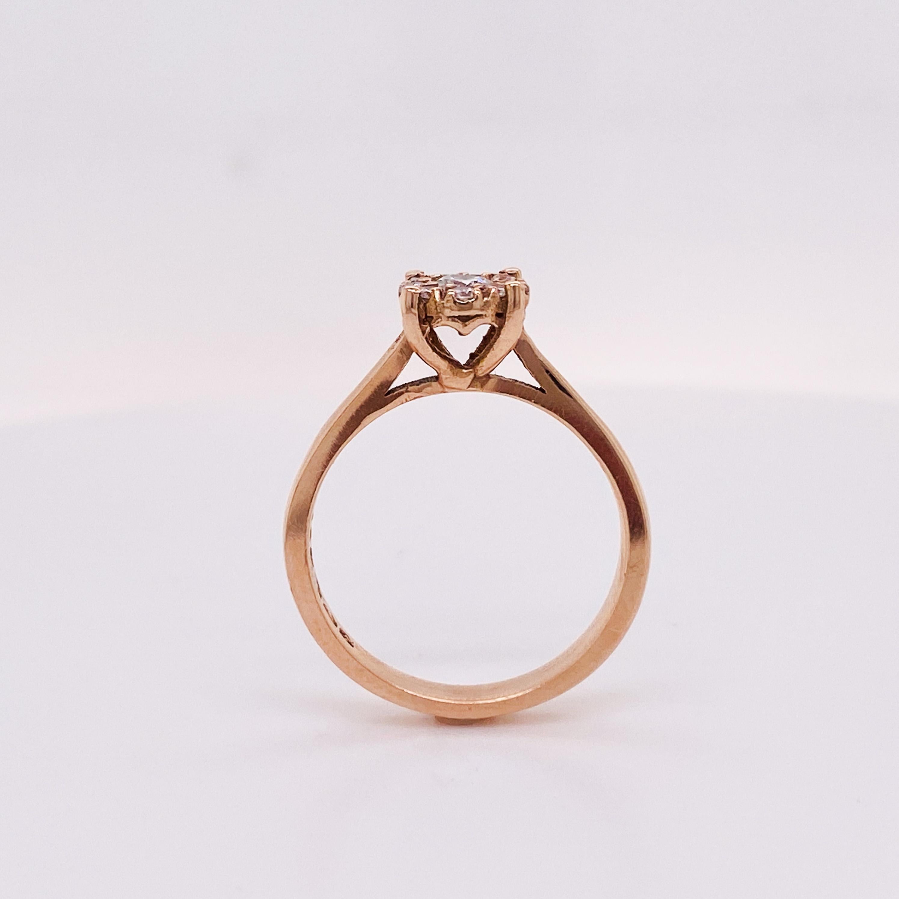 For Sale:  Diamond Flower Cluster Engagement Ring, .30 Carats in 14 Karat Rose Gold Lv 5