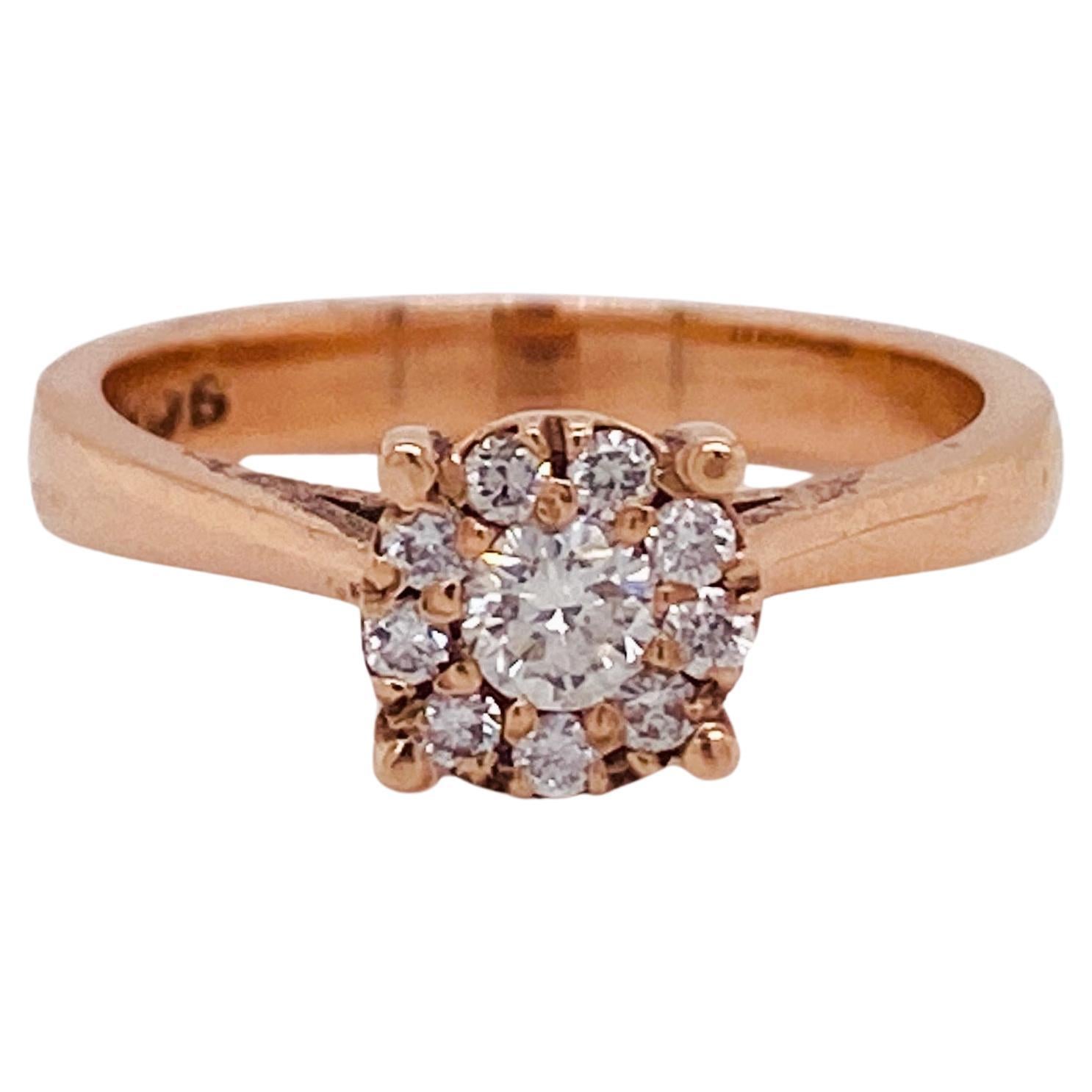For Sale:  Diamond Flower Cluster Engagement Ring, .30 Carats in 14 Karat Rose Gold Lv