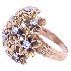 Diamond Flower Cluster Gold Ring Vintage Diamond Flower Cluster Gold Ring