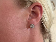 Diamond Flower Cluster Halo Stud Earrings 14k White Gold