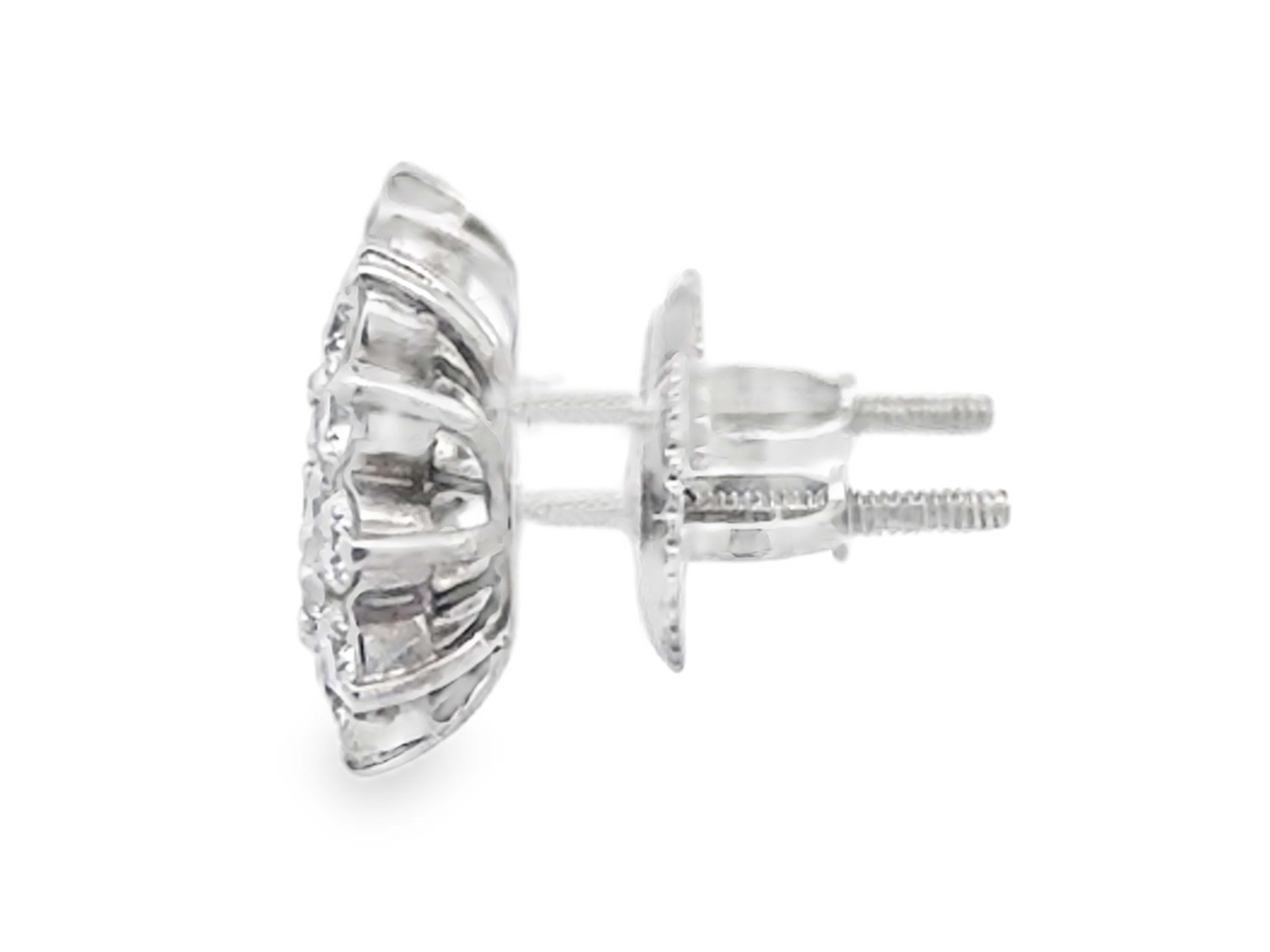 Women's Diamond Flower Cluster Halo Stud Earrings 14k White Gold For Sale