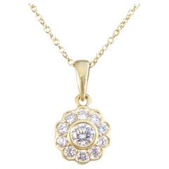 Diamant-Blumen-Cluster-Anhänger-Halskette aus 18 Karat Gelbgold