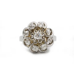 Diamond Flower Cluster Ring in 18K White Gold, French Marguerite Design