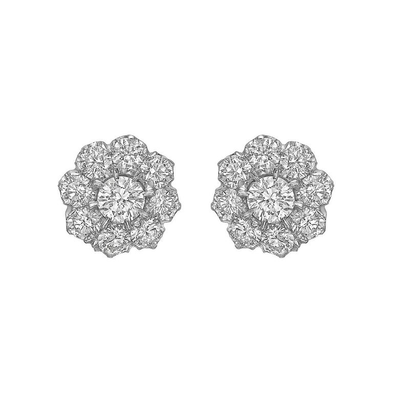 Diamond Flower Cluster Stud Earrings at 1stDibs