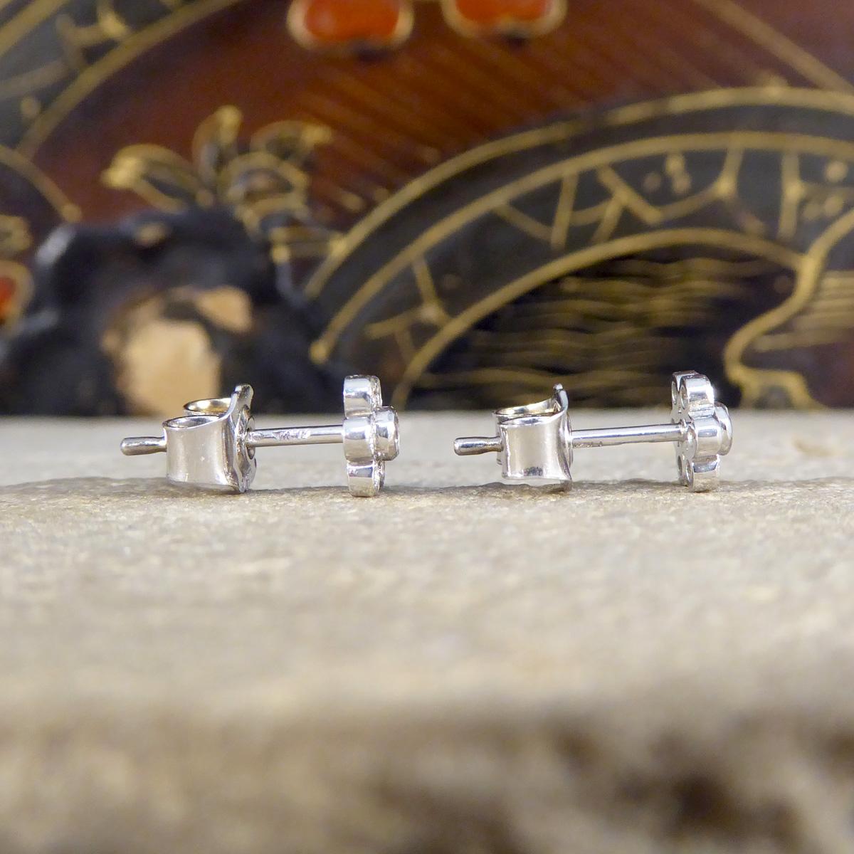Brilliant Cut Diamond Flower Cluster Stud Earrings in 18ct White Gold For Sale