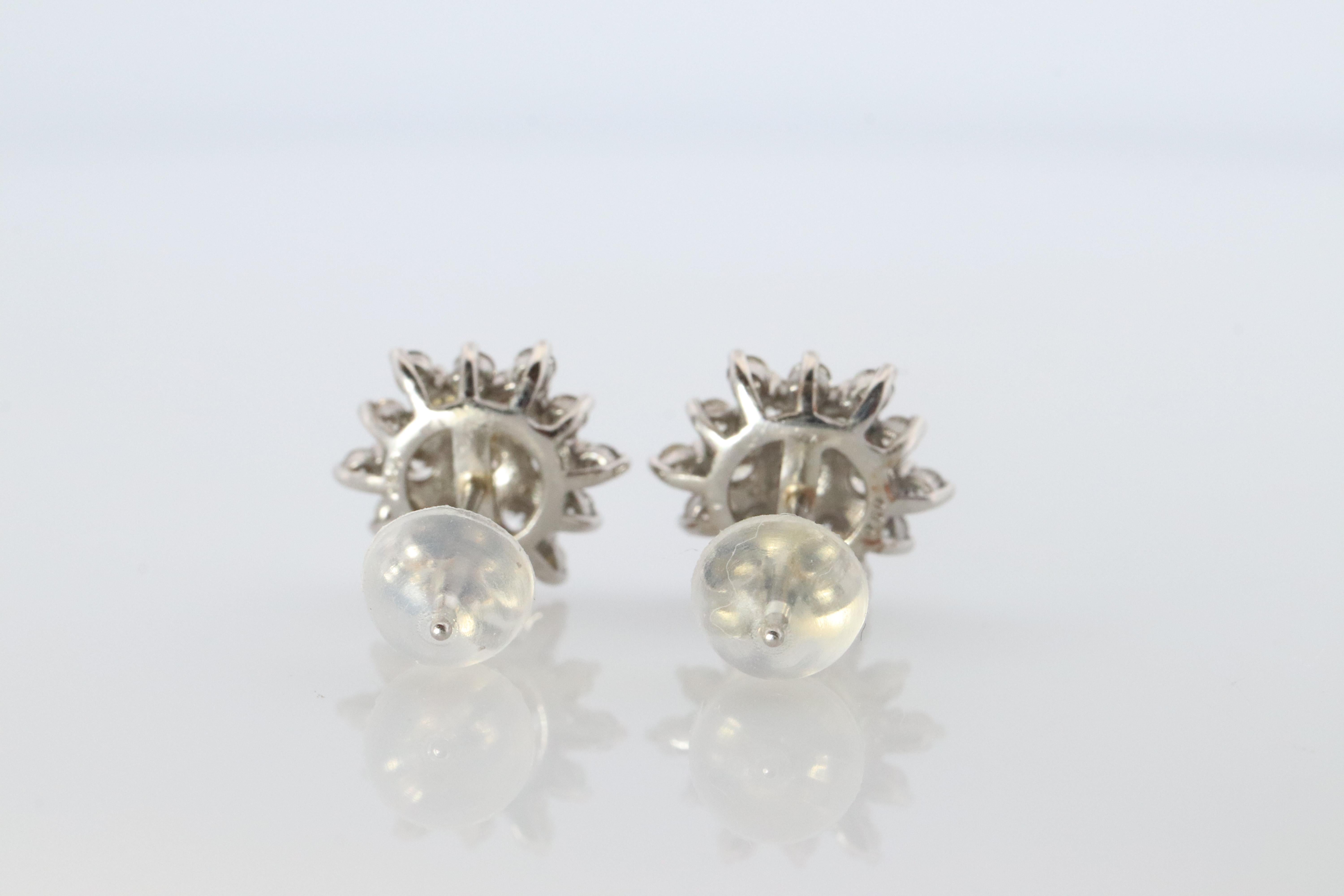 Diamond Flower Cluster Stud Earrings.  Platinum Earrings. Pt900 and 1CTW dia. For Sale 1