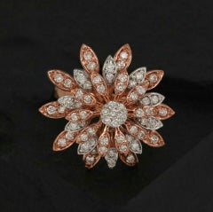 Diamond Flower Cocktail Ring 14k Rose Gold Pave Diamond