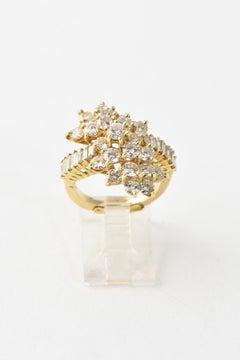 Diamond Flower Crossover Yellow Gold Cocktail Ring