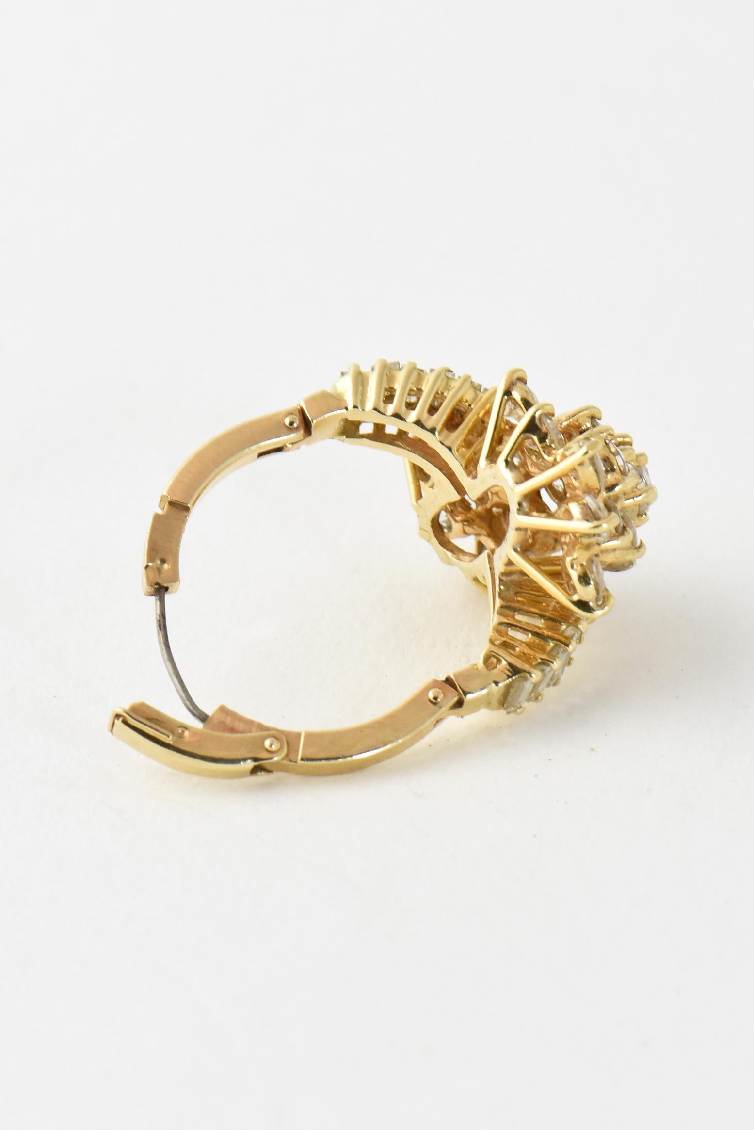 Diamond Flower Crossover Yellow Gold Cocktail Ring For Sale 2