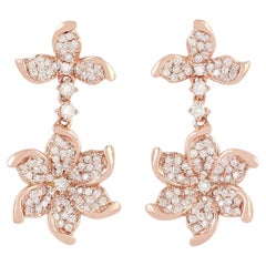Diamond Flower Dangle Earrings 0.94 Carats 18K Rose Gold