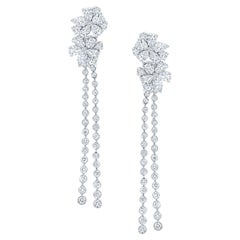 Diamond Flower Dangle Earrings Pear Marquise Round 4.5 Carats 18K White Gold