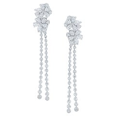 Diamond Flower Dangle Earrings Pear Marquise Round 4.5 Carats 18K White Gold