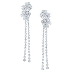 Diamond Flower Dangle Earrings Pear Marquise Round 4.5 Carats 18K White Gold