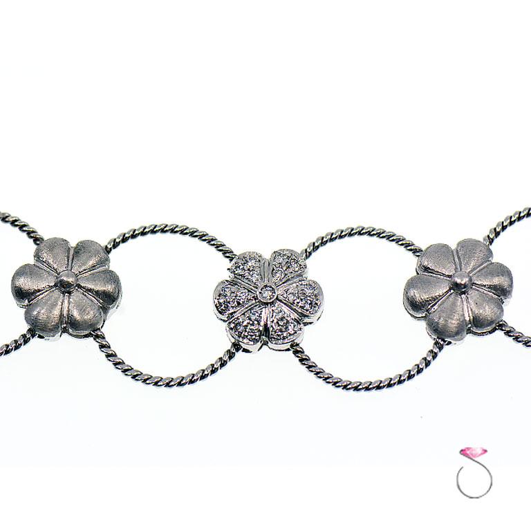 Modern Diamond Flower Design Choker Necklace 18k Gold, 0.70 ctw. By Assor Gioielli For Sale