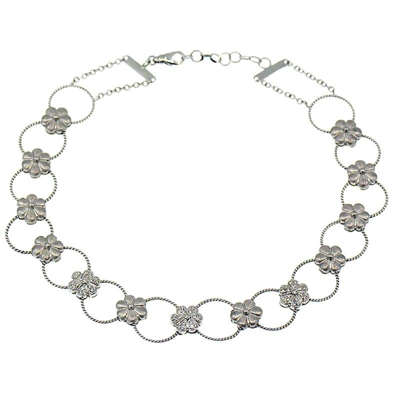 Diamond Flower Design Choker Necklace 18k Gold, 0.70 ctw. By Assor Gioielli For Sale