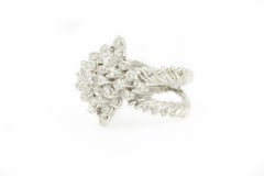 Diamond Flower Dome White Gold Crossover Band Ring