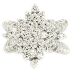 Diamond Flower Dome White Gold Crossover Band Ring
