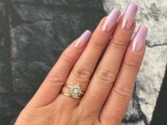 Diamond Flower Double Band Ring Solid 14K Yellow Gold