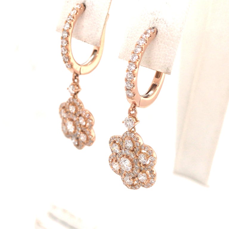 diamond flower drop earrings
