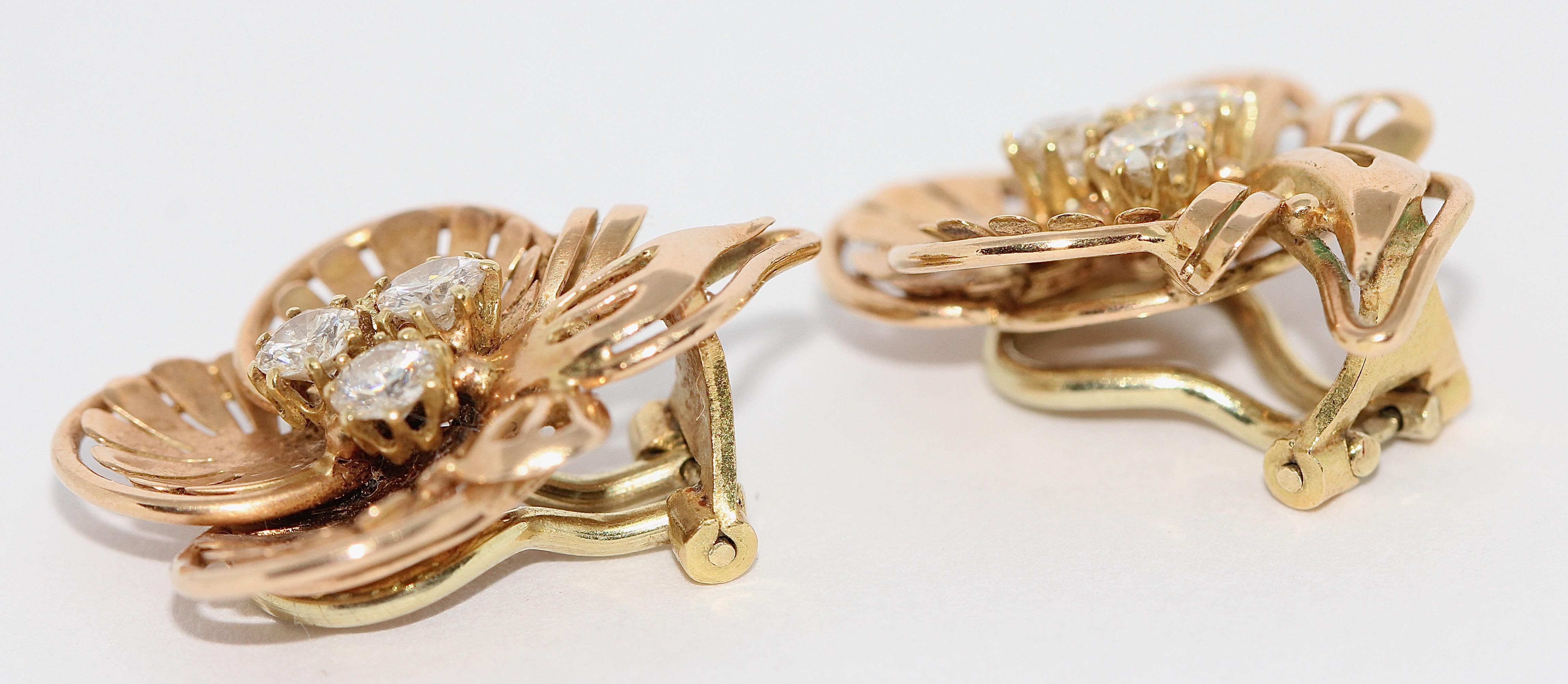 Contemporary Diamond Flower Ear Clips, Earrings, Rose Gold