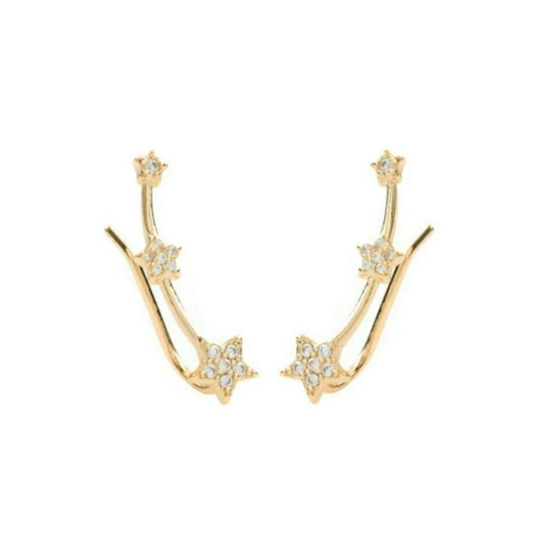 Women's or Men's Diamond Flower Ear Cuffs 14K Solid Gold Handmade Cuff Earrings For Women. For Sale