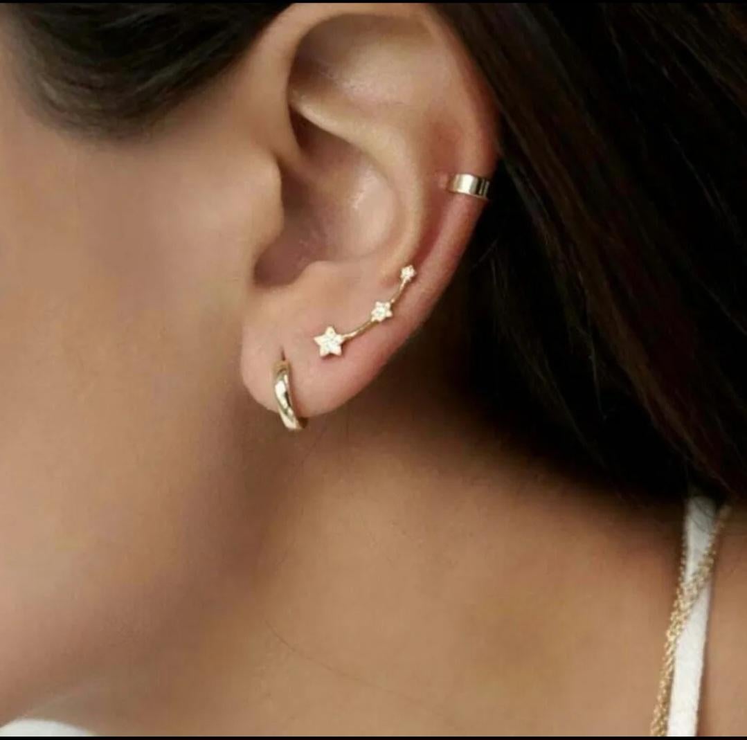Diamond Flower Ear Cuffs 14K Solid Gold Handmade Cuff Earrings For Women. For Sale 1