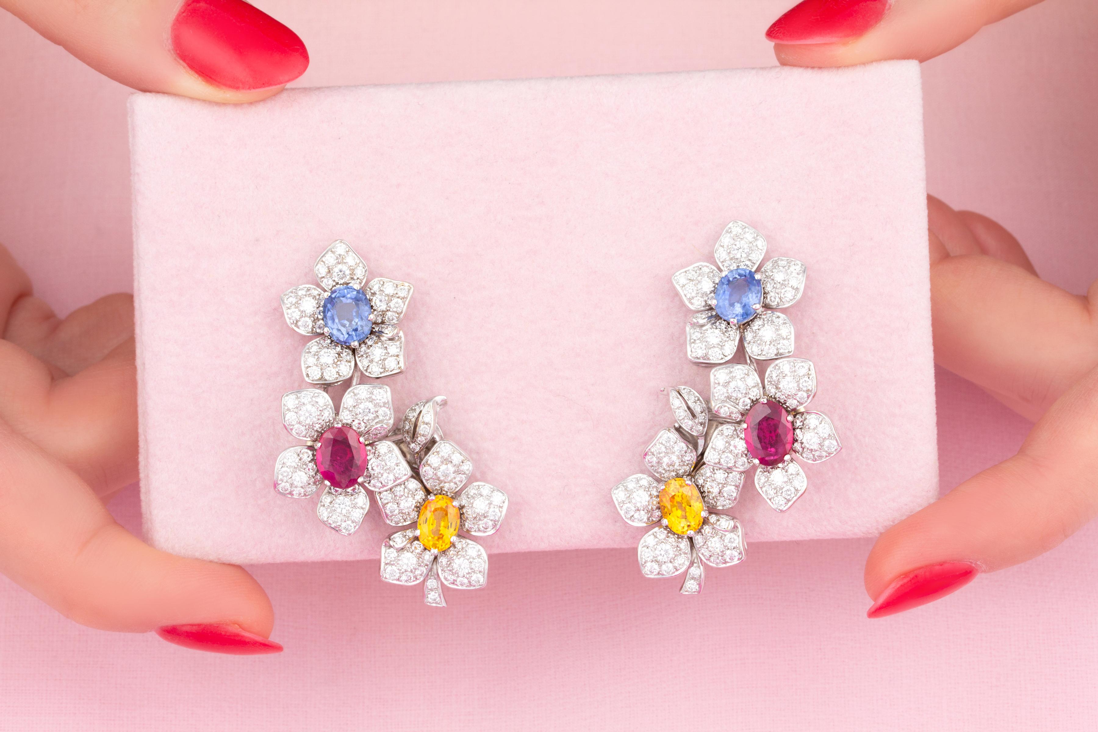 Artist Diamond Flower Earcuff Earrings For Sale