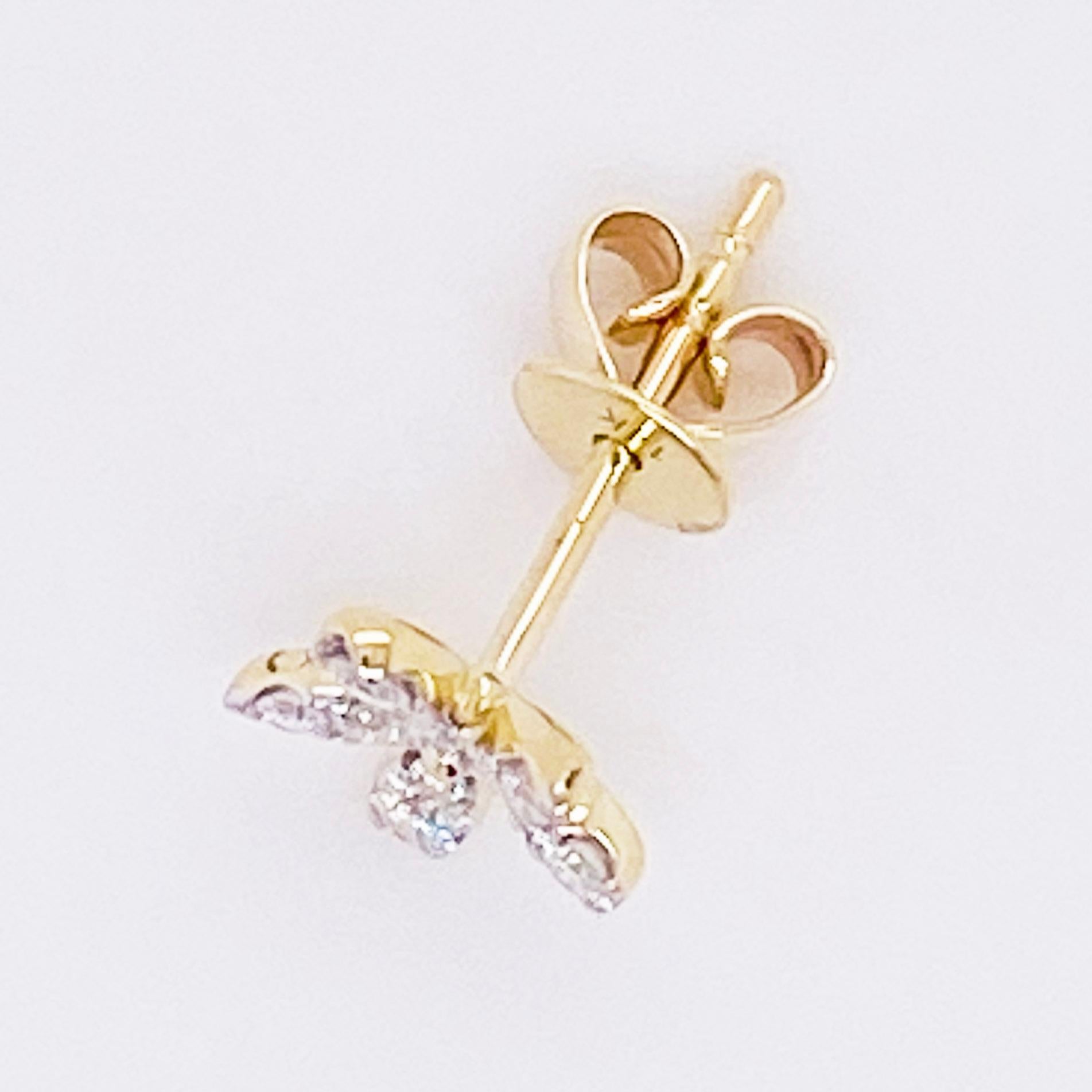 Women's Diamond Flower Earrings, 14 Karat Yellow Gold Diamond Florette Stud Earrings For Sale