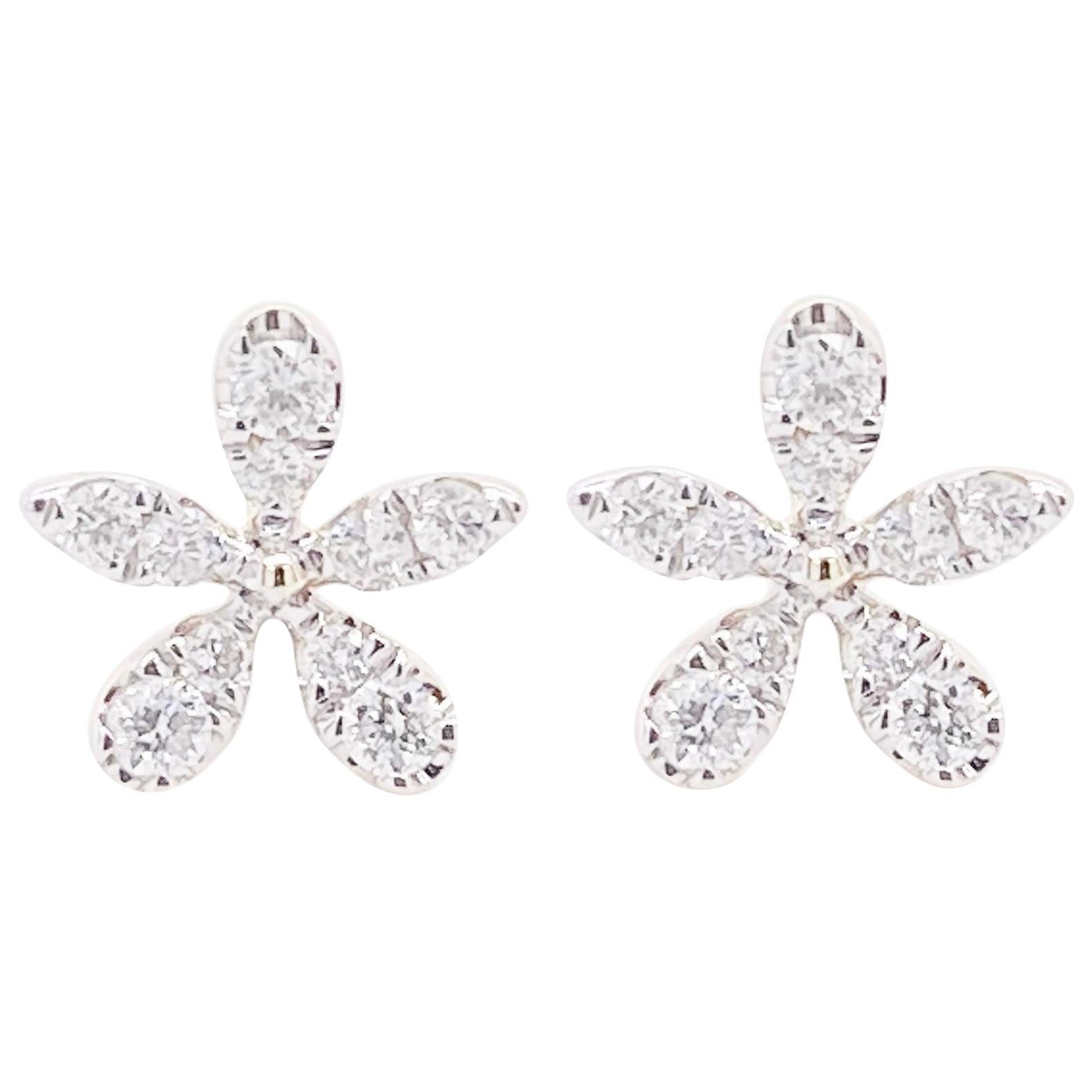 Diamond Flower Earrings, 14 Karat Yellow Gold Diamond Florette Stud Earrings