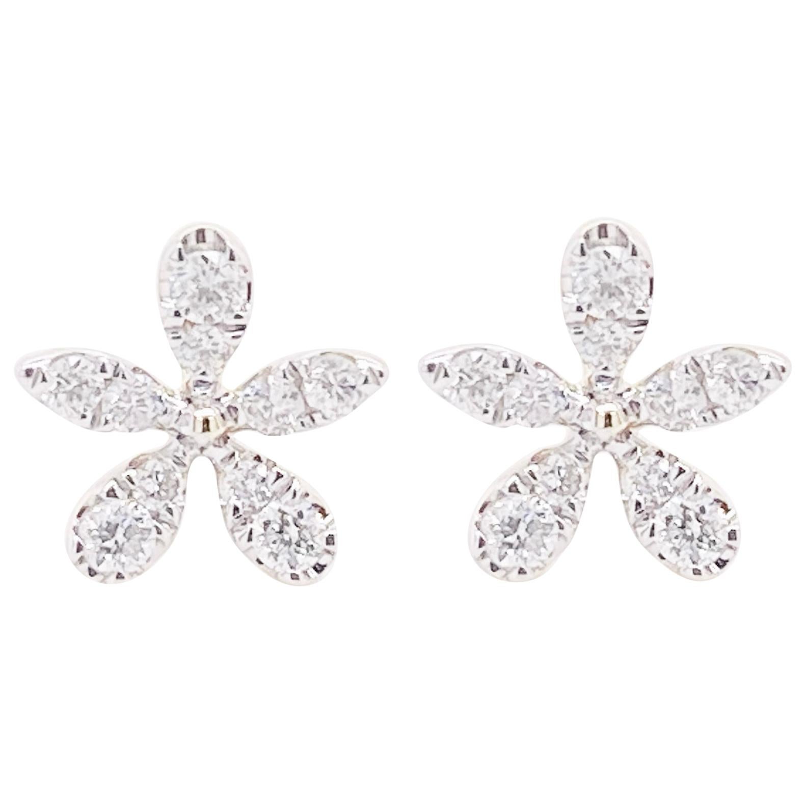 Diamond Flower Earrings, 14 Karat Yellow Gold Diamond Florette Stud Earrings