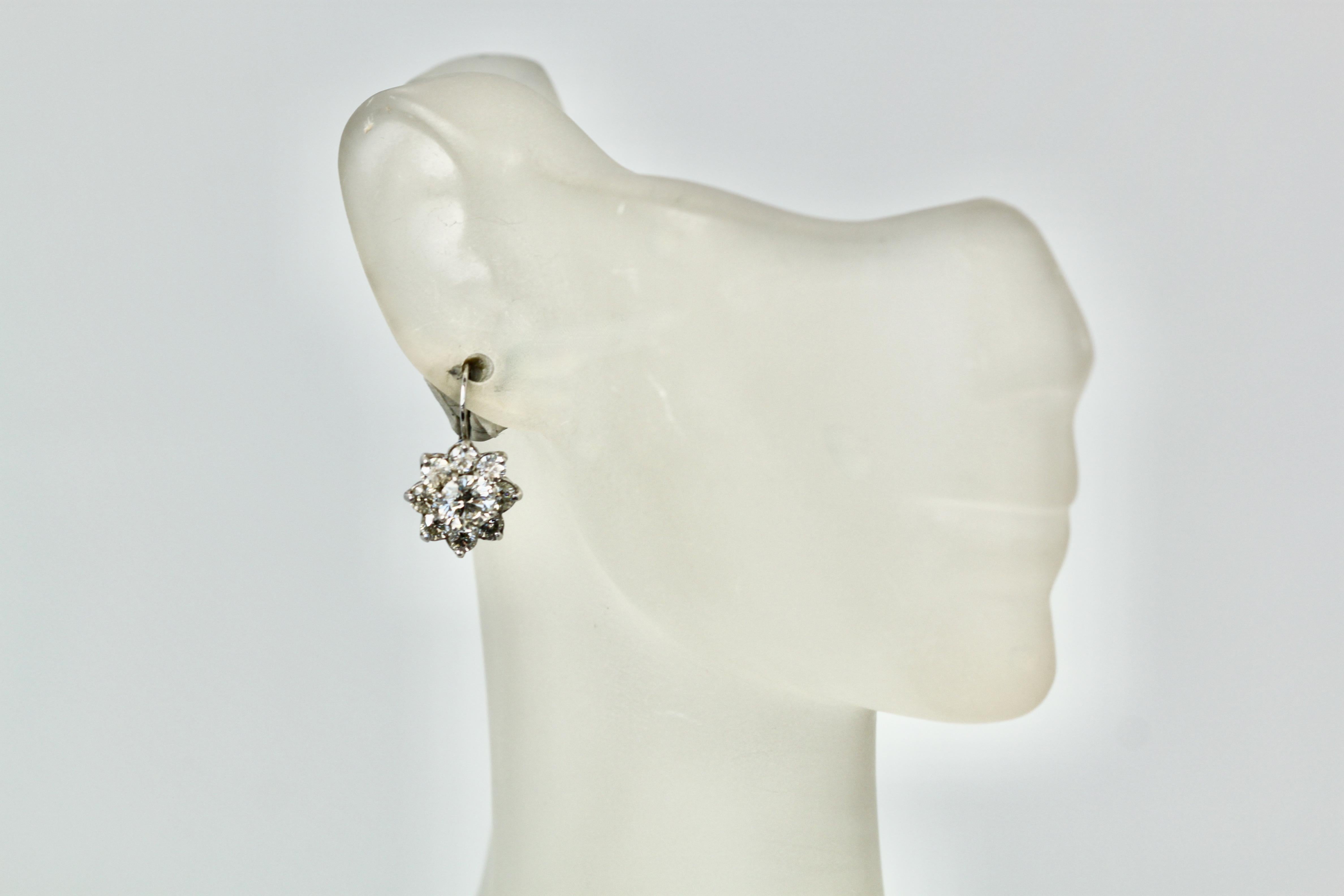 Diamond Flower Earrings 14K For Sale 4
