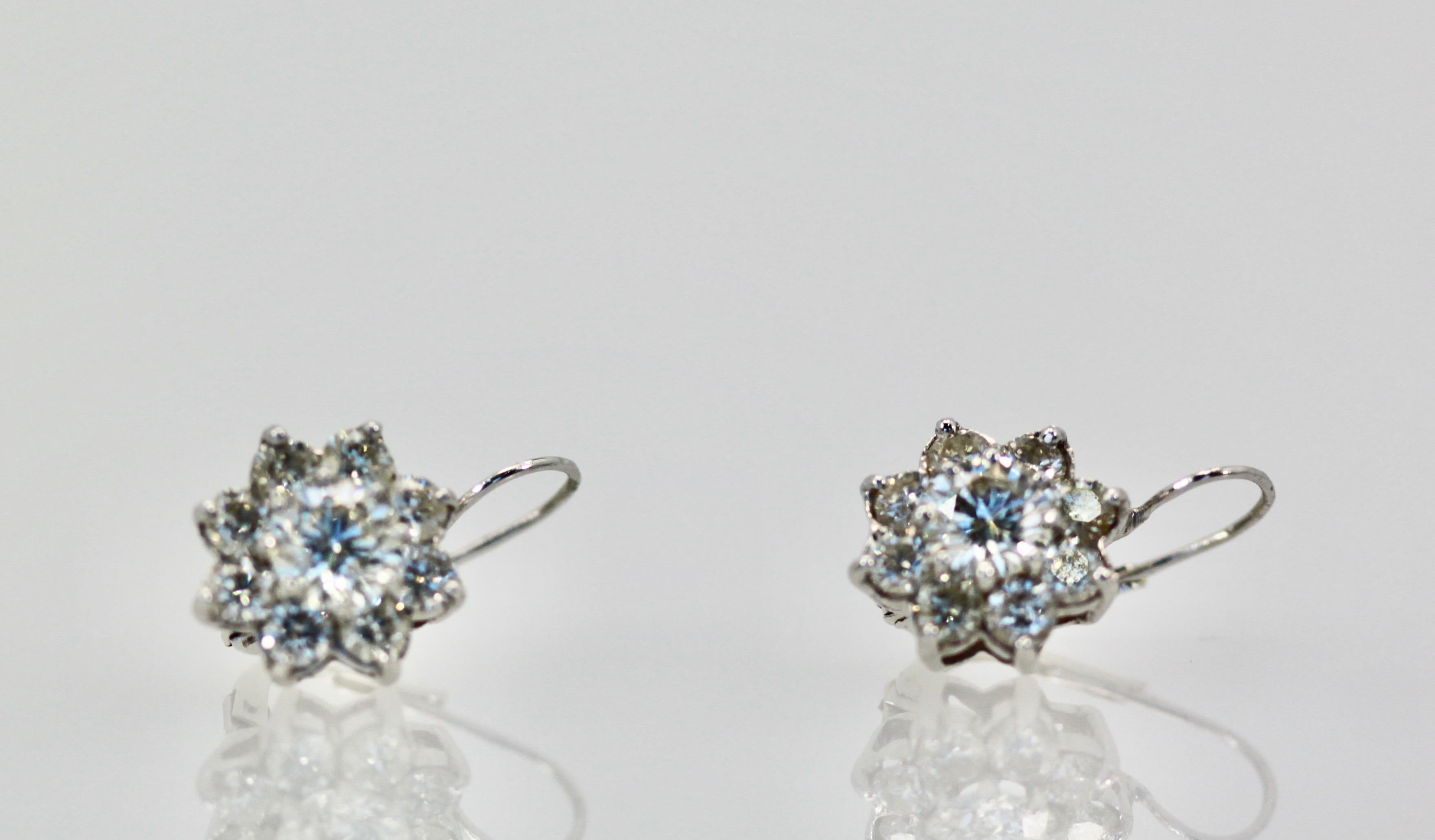 Diamond Flower Earrings 14K For Sale 5