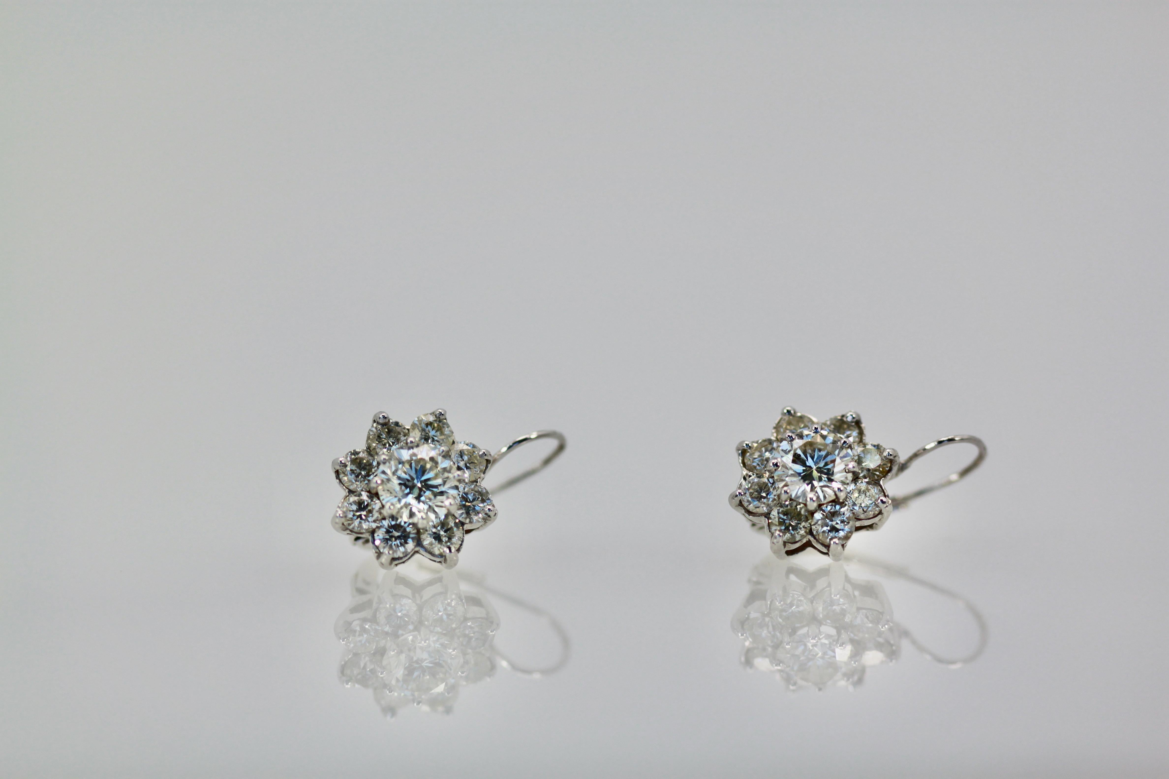 Diamond Flower Earrings 14K For Sale 6