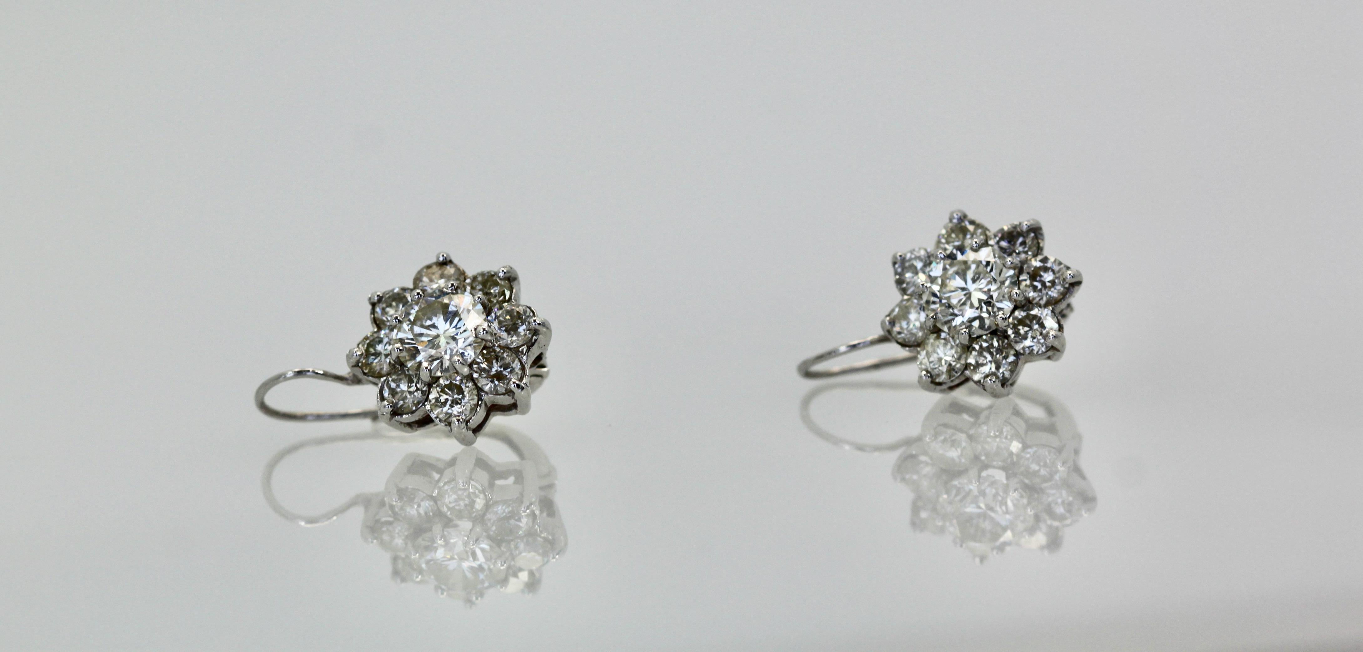Women's Diamond Flower Earrings 14K For Sale