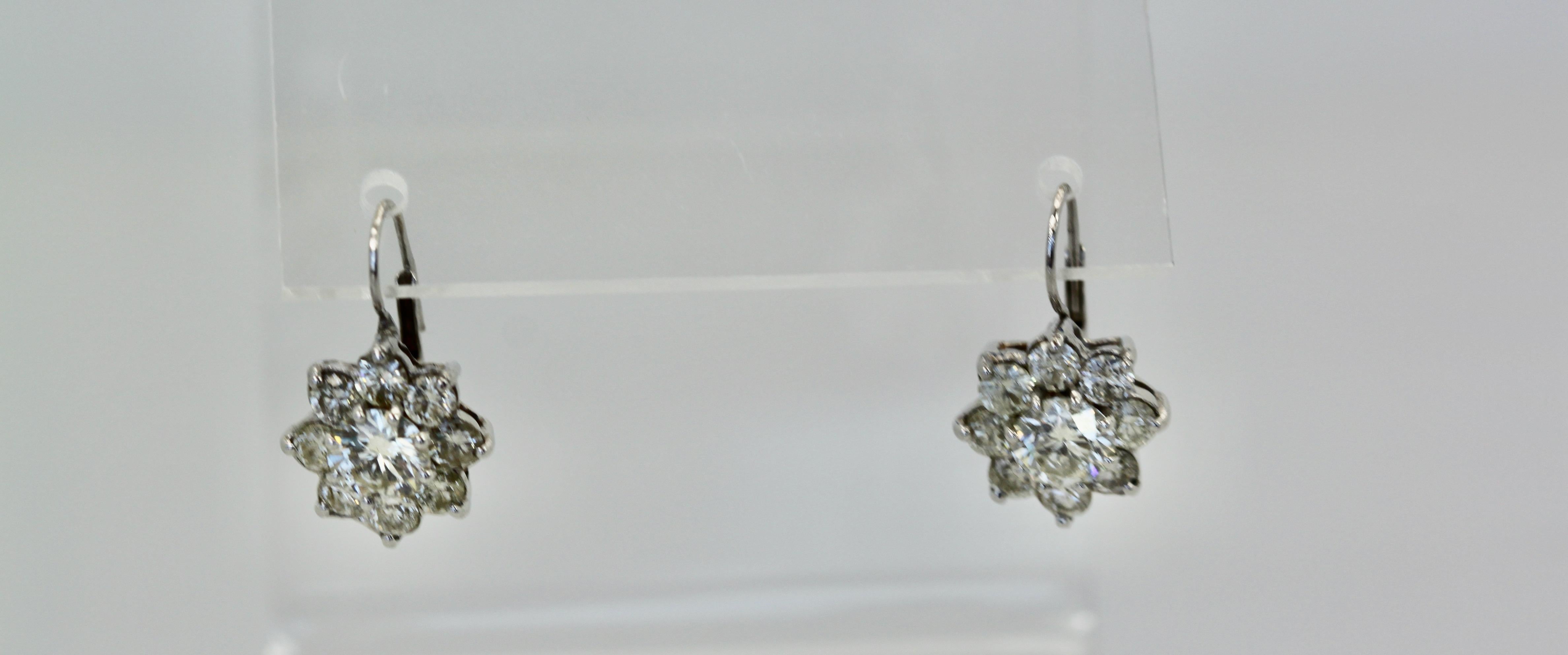 Diamond Flower Earrings 14K For Sale 2
