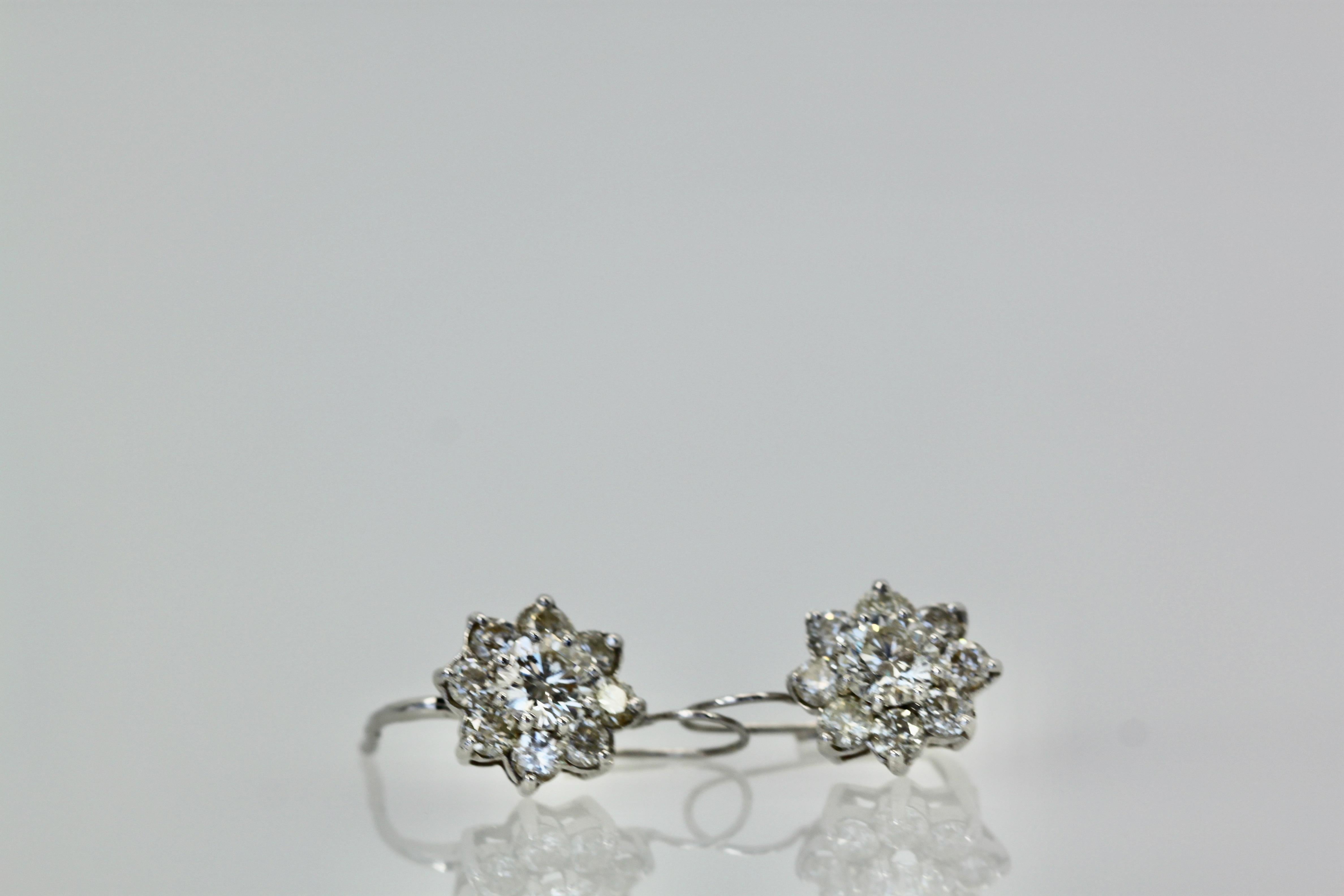 Diamond Flower Earrings 14K For Sale 3
