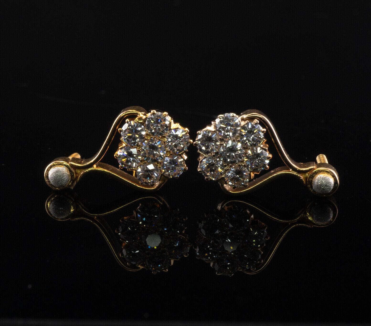 Diamant-Blumen-Ohrringe 14K Gold 1,66 TDW Cluster im Angebot 4