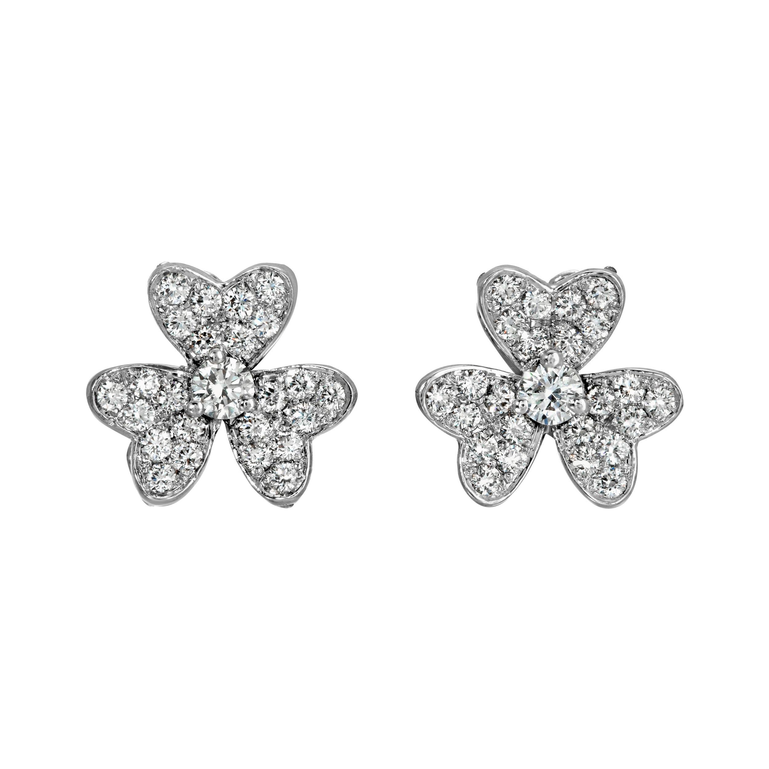 Diamond Flower Earrings 18k White Gold