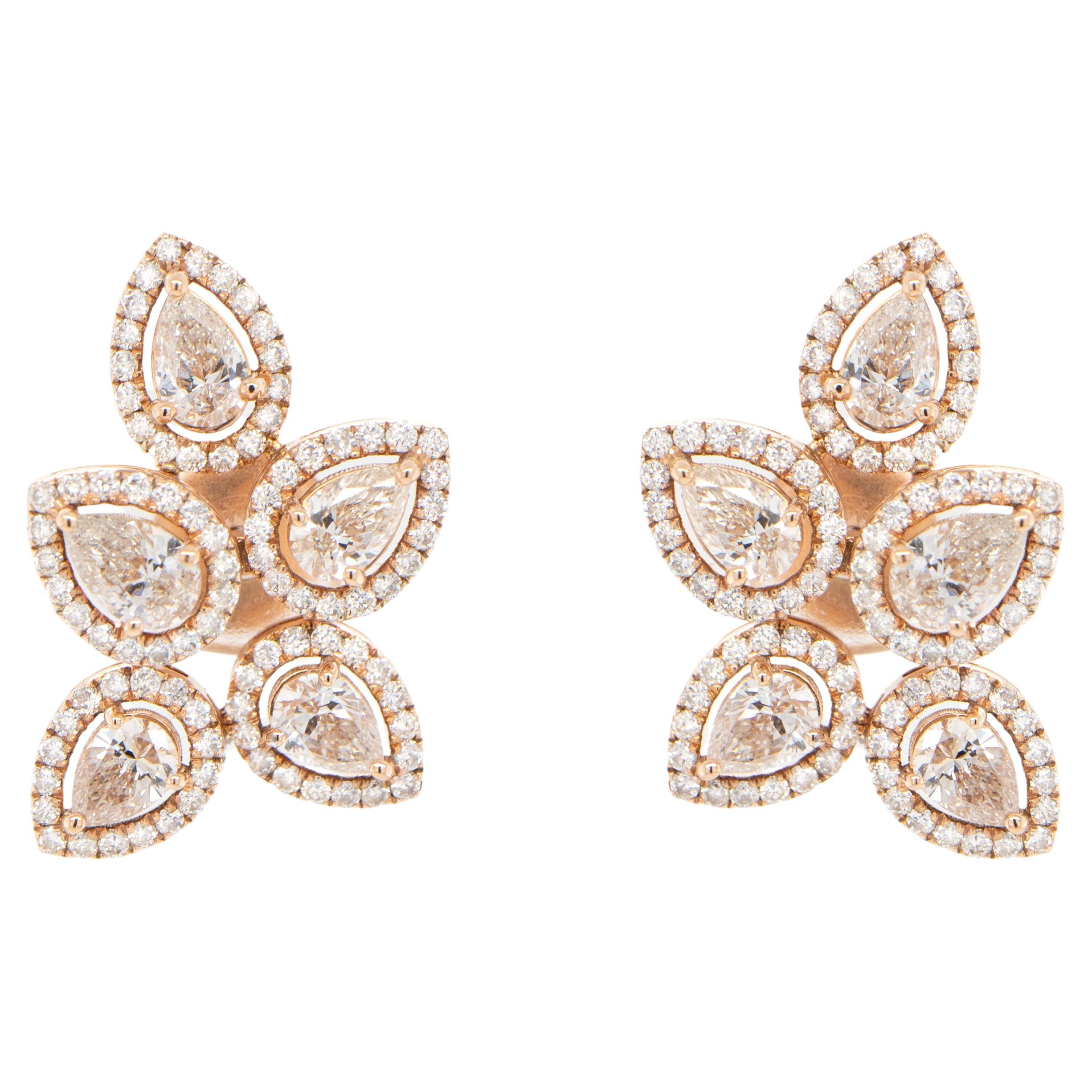 Diamond Flower Earrings 3.19 Carats 18K Rose Gold