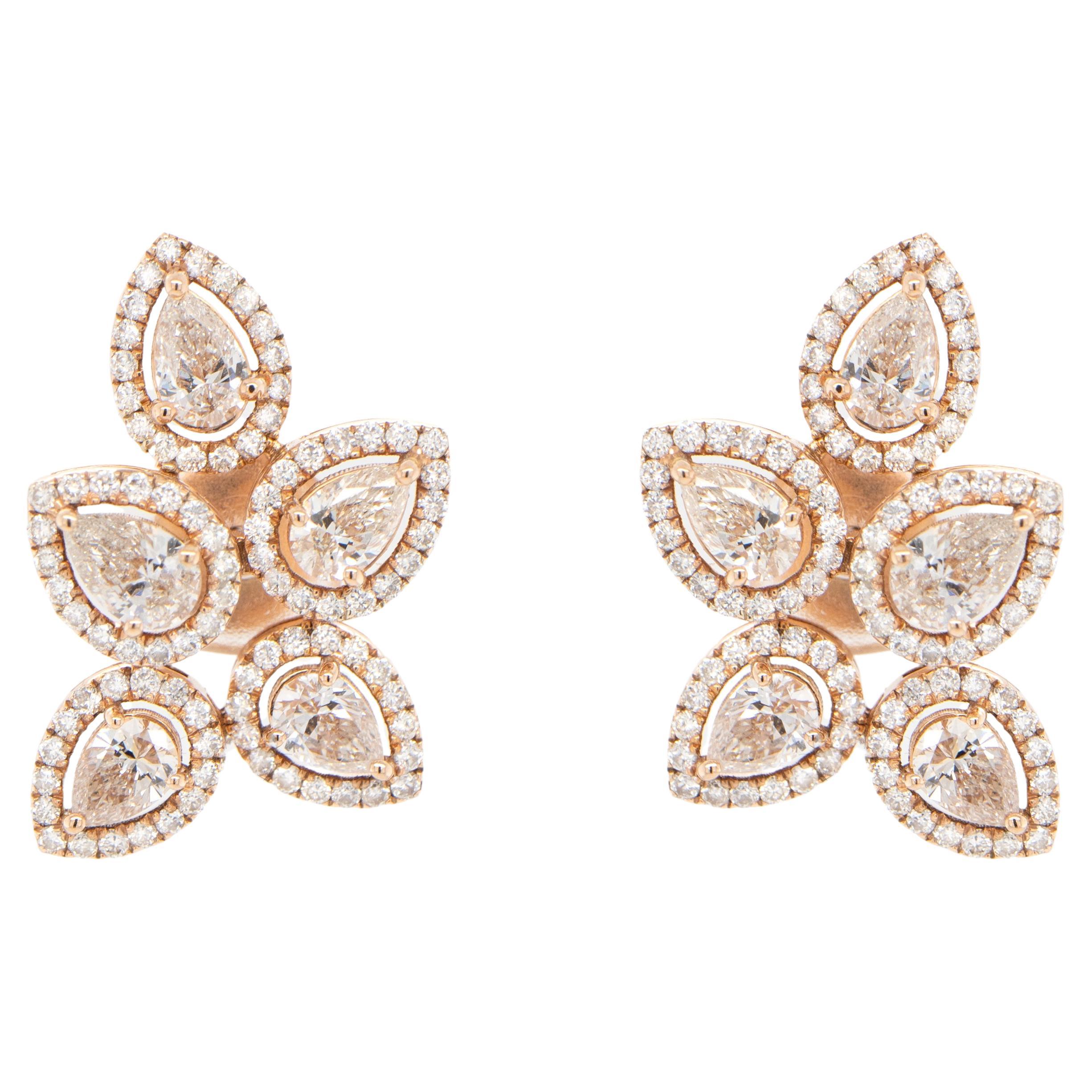 Diamant-Blumen-Ohrringe 3,19 Karat 18K Roségold