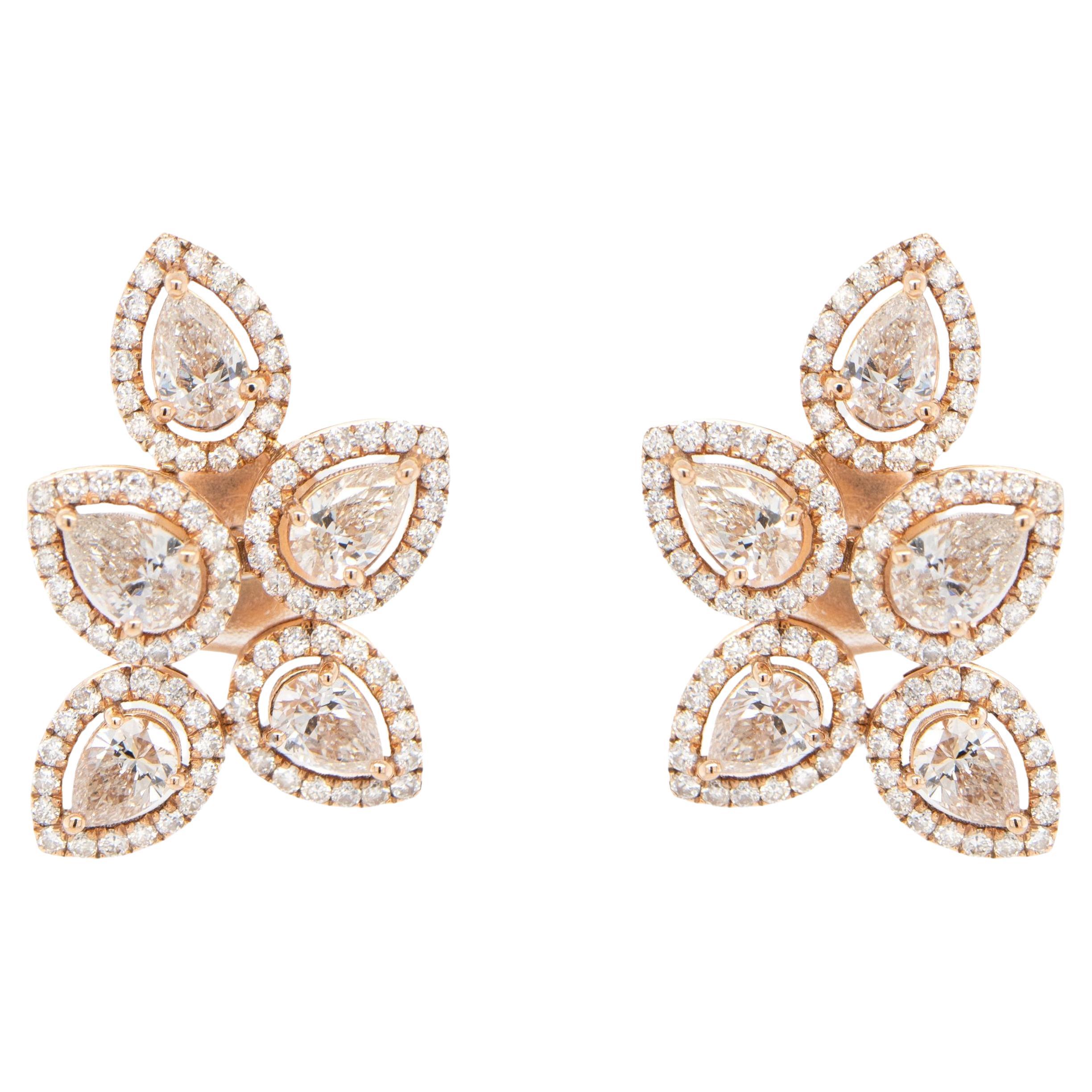 Diamond Flower Earrings 3.19 Carats 18K Rose Gold