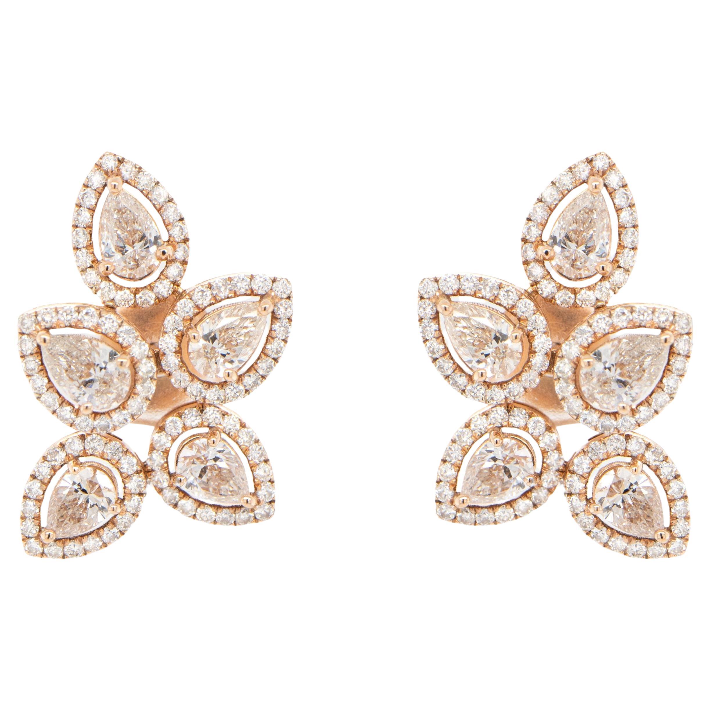 Diamond Flower Earrings 3.19 Carats 18K Rose Gold